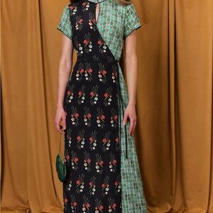 RIXO 100% SILK Carole patchwork dress